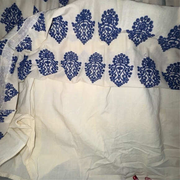 J.Crew Embroidered Womens Size 2/4 Ivory Navy Strapless Dress Coastal Preppy - Picture 7 of 14